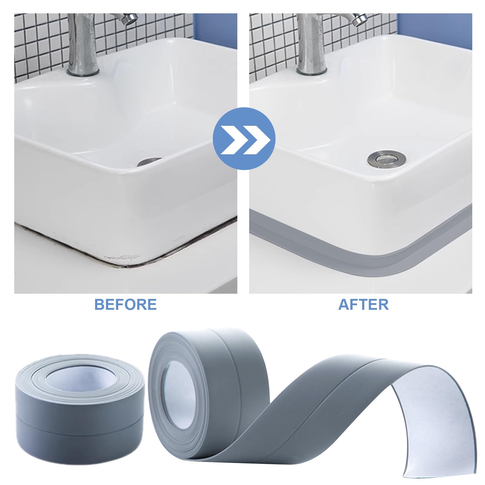 Nastro Sigillante Impermeabile Autoadesivo - 2 Rotoli Grigio Per Cucina E Bagno