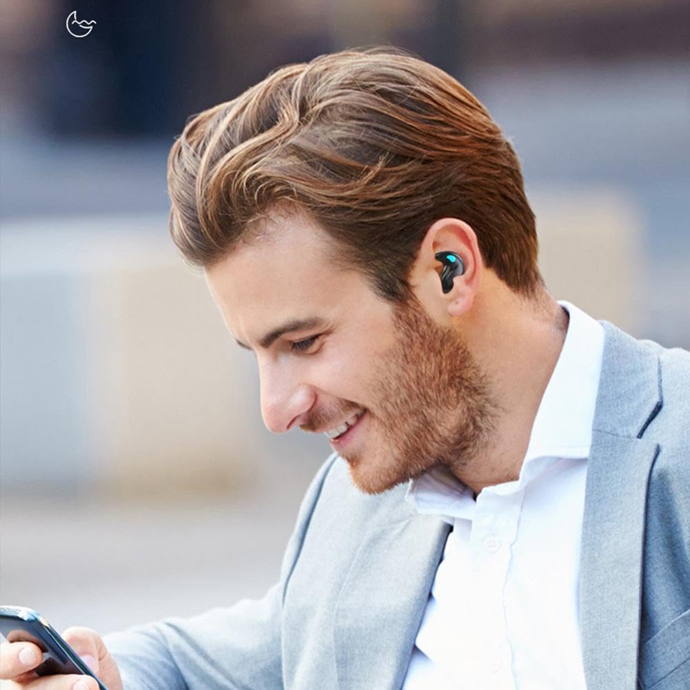 Écouteurs Bluetooth invisibles sans fil, ultra petits, antibruit, pour dormir sur le côté, lecture 24 heures avec affichage LED (noir)