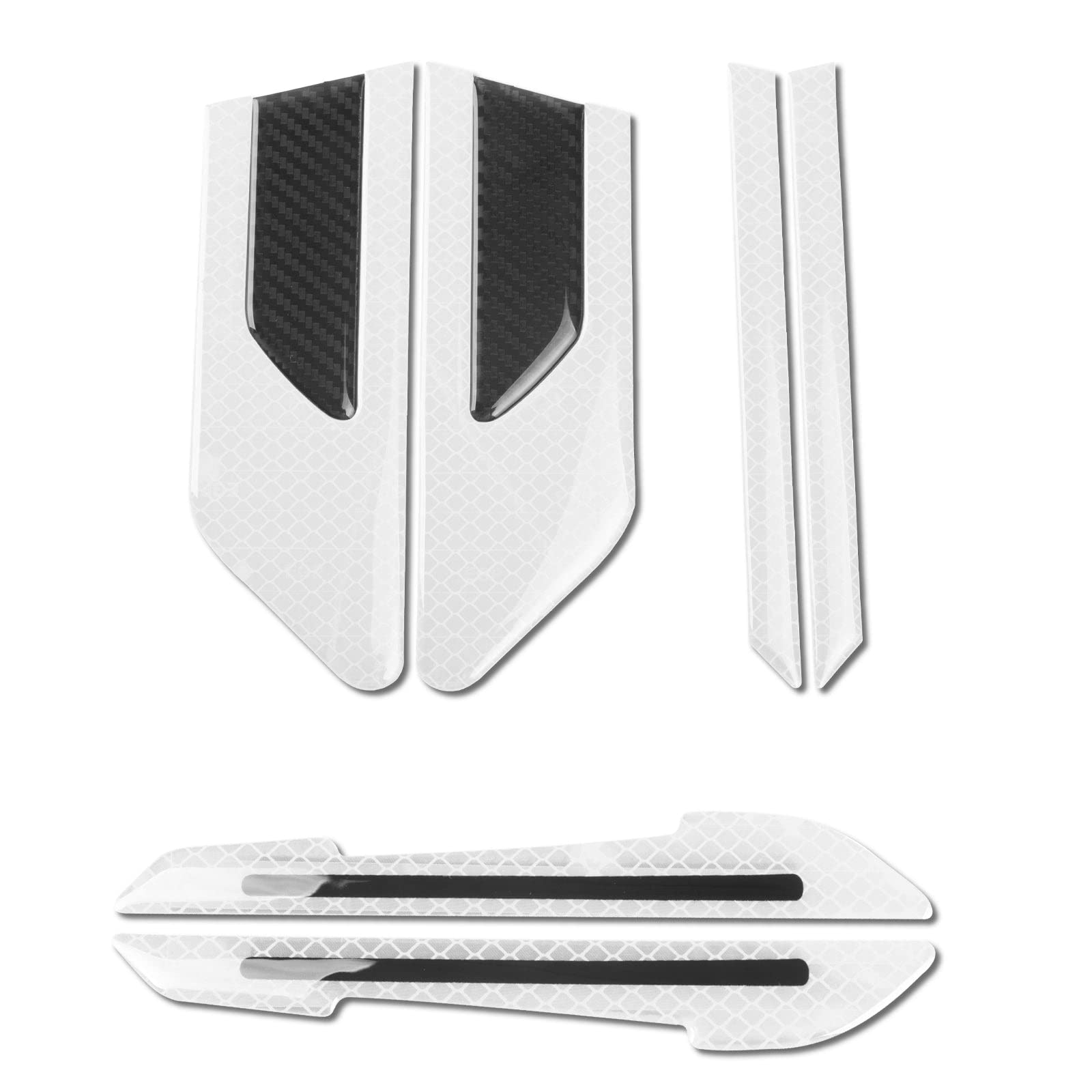 Xotic Tech Car Side Door Marker Rearview Mirror Edge Protector Guard Cover Sticker Set, Carbon Fiber Pattern w/Reflective Safety Strip (White)