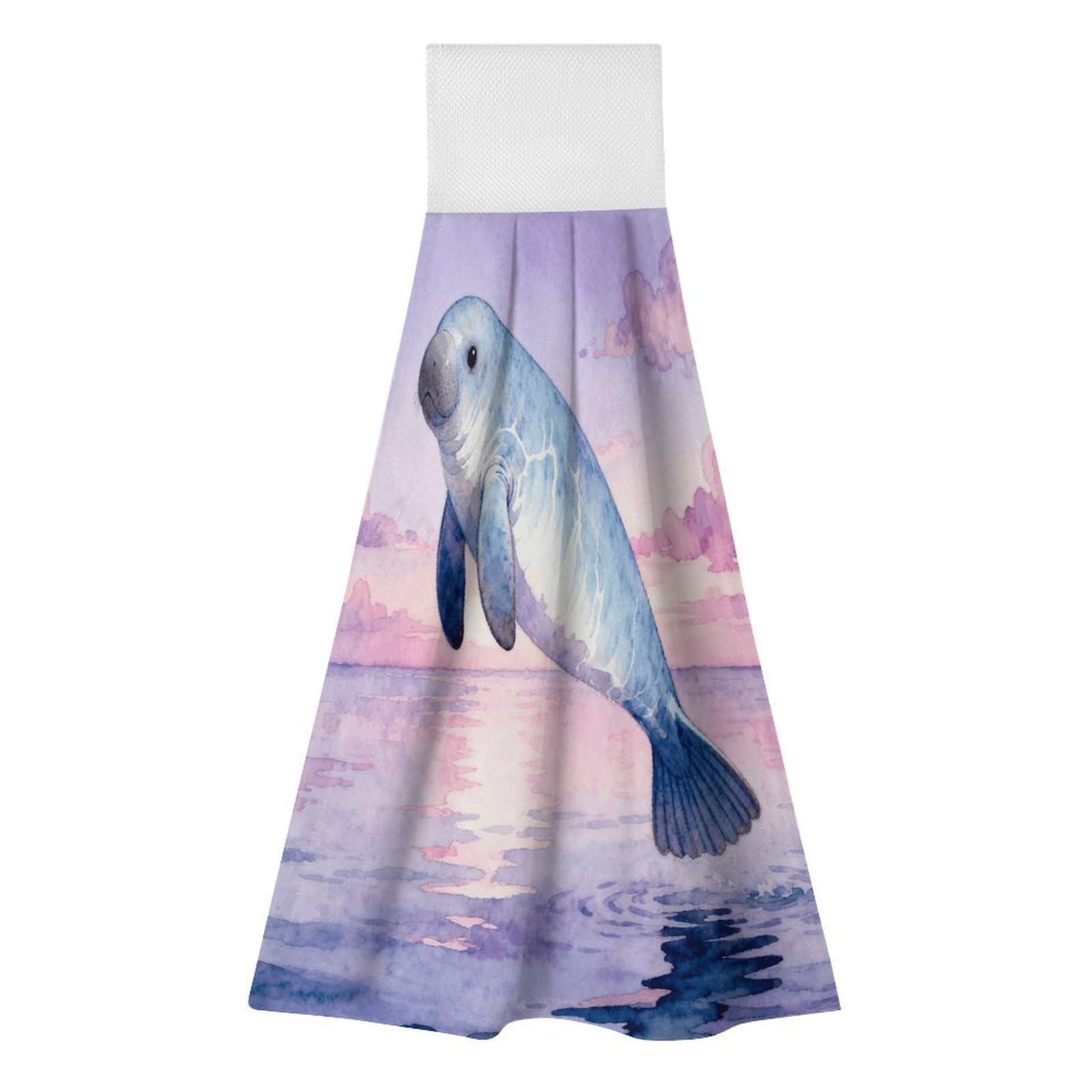 LZQPOEAS Manatee Hand Towel Reusable Polyester Towel Quick Dry Microfiber Washcloths, Reusable Lint Free Cleaning Towels for Bathroom Kitchen Hotel Spa Home Daily Use