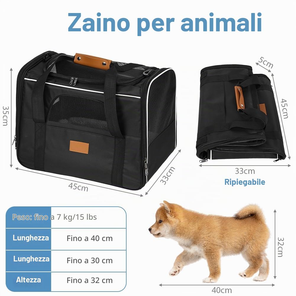 Trasportino per Cani e Gatti, con Ciotola per Animali Domestici | Gabbietta Morbida per Animali Domestici, Bo,te de Transport Pliable per Cani, Adatto per viaggi in auto/treno/aereo