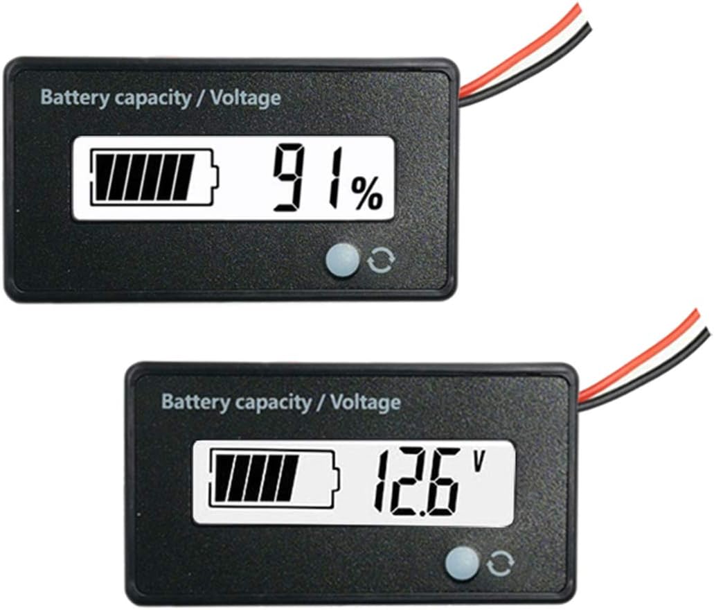 DC 12V 24V 36V 48V 72V Battery Meter, Battery Capacity Voltage Monitor Gauge Indicator, Lead-Acid&Lithium ion Battery Tester, for Golf Cart RV Marine Boat Club Car Motorcycle - With Alarm, White