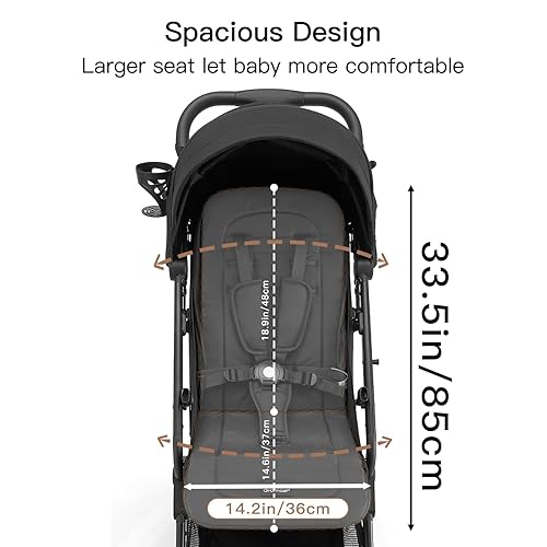 Miniatura 4 de Cochecito de bebé plegable compacto, cochecito de viaje ligero con plegado con un solo clic, toldo extensible UPF50+, soporte para tazas, protección