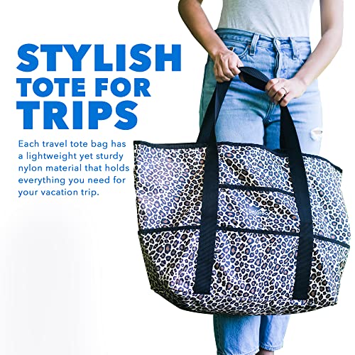 Dejaroo - Beach Bags For Women, Overnight Tote Bag With Zipper, Large Tote Bag For Snacks, Towels, And More, Water-Resistant Travel Tote Bags For Women, 16 X 8.5 X 0.25 Inches, White Leopard #TOP2