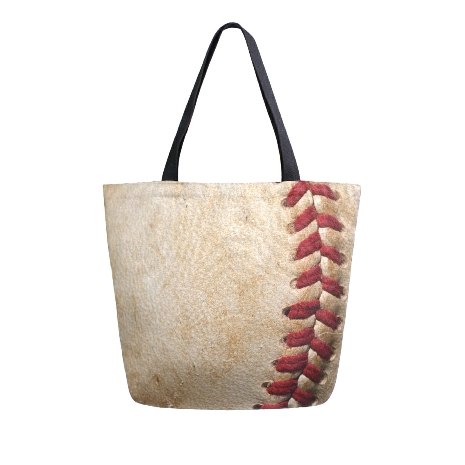 ALAZA Retro Baseball Threads Canvas Tote Bag Large Women Casual Shoulder Bag Handbag,Shopping Grocery Cotton Bag Reusable,Multipurpose,Heavy Duty For Outdoors Weekender Travel