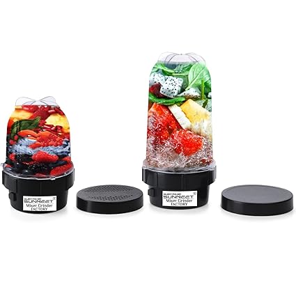 SilentPowerSunmeet Bullet Jar for Mixer Grinder Set of 2 (530 ML,350 ML) ABS Transparent Juicer Jar, Black- NMA80
