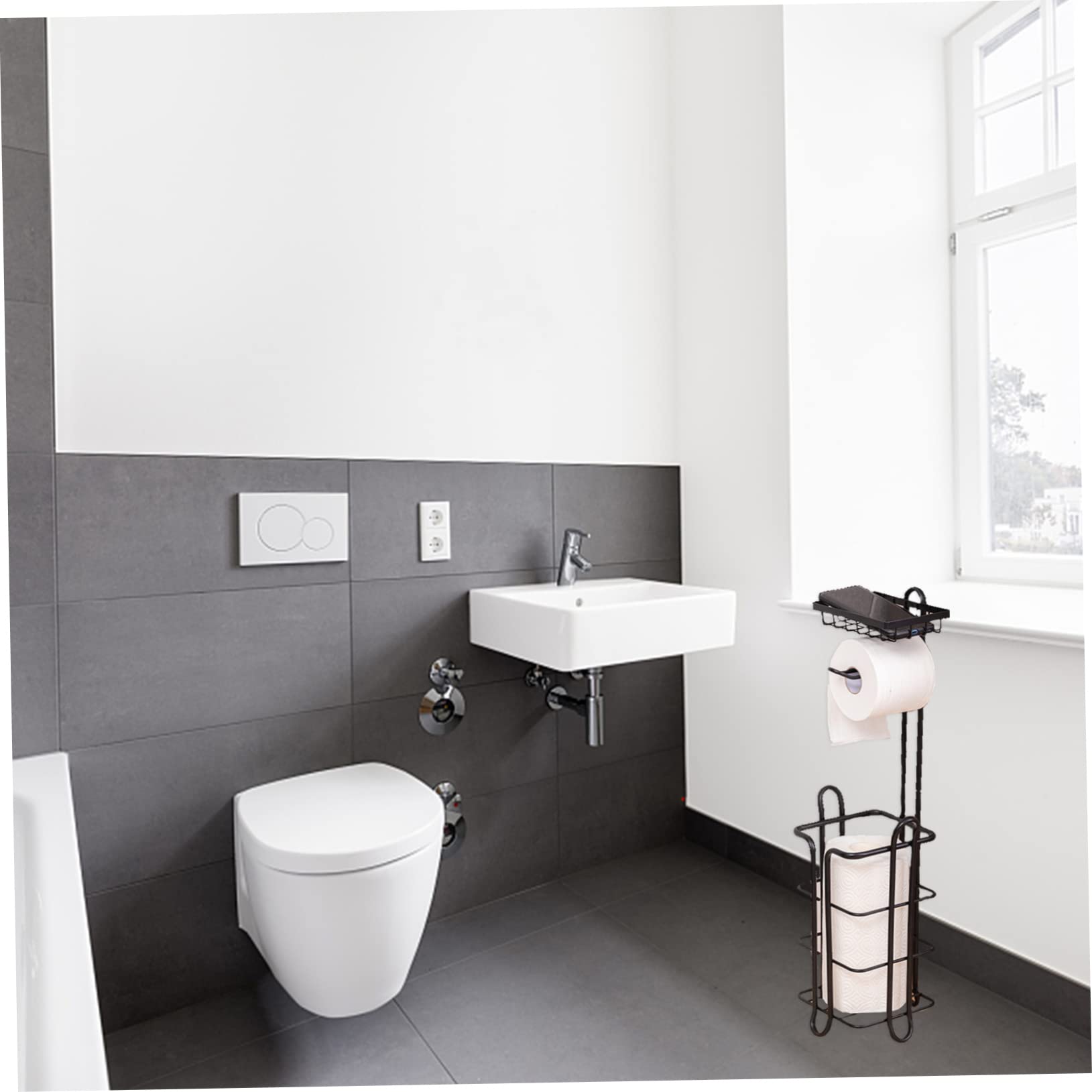Uonlytech Porta Rotolo Carta Verticale in Ferro Nero, Grande Capacità, Struttura Stabile e Multistrato per Cucina e Bagno