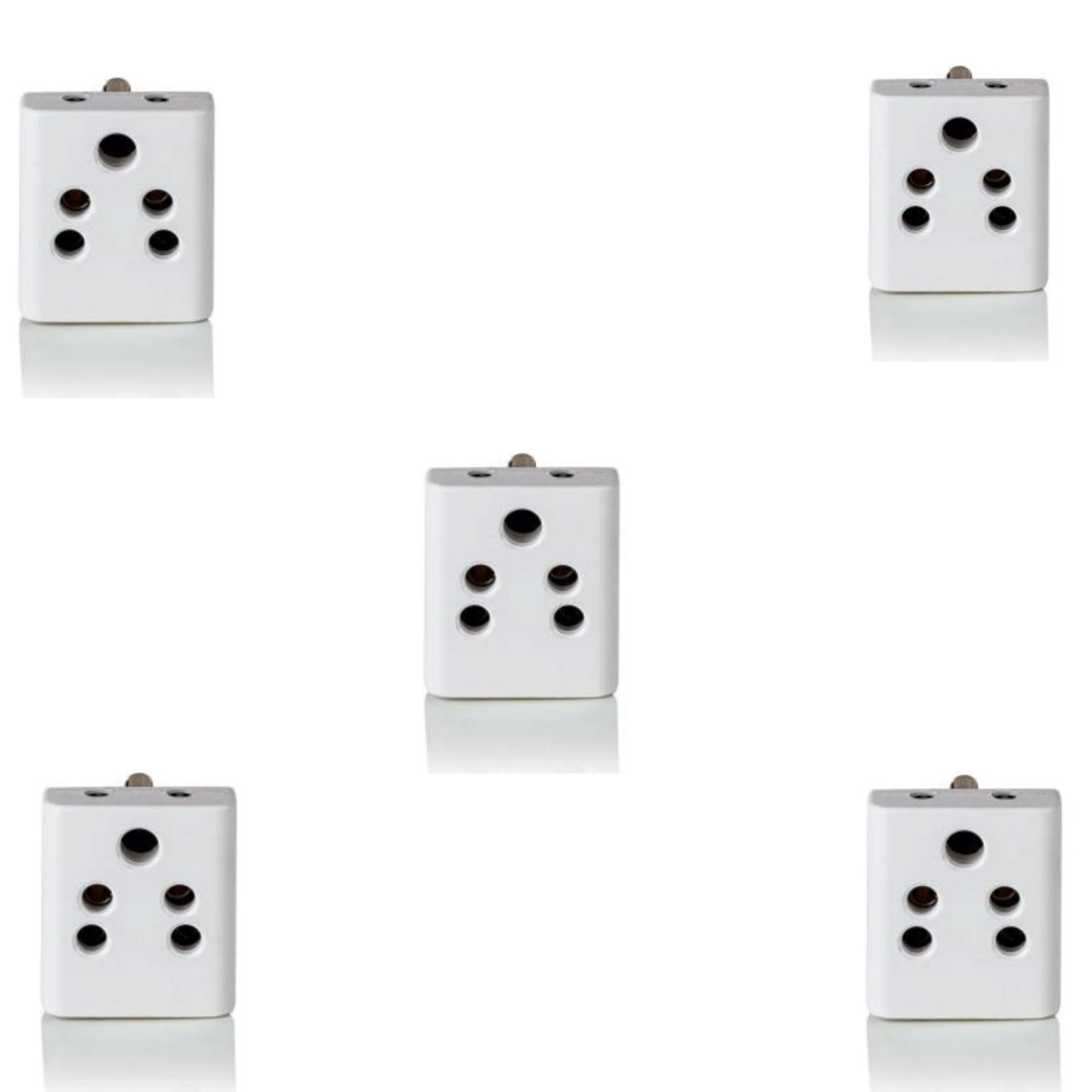 HI-PLASST 3-Pin Plug Indian Socket 6A Indian Multi Plug for 2pin & 3pin Multi Connection Adaptor (A.C, 6A 240 V) P C (White) Worldwide Adaptor (White) (5)
