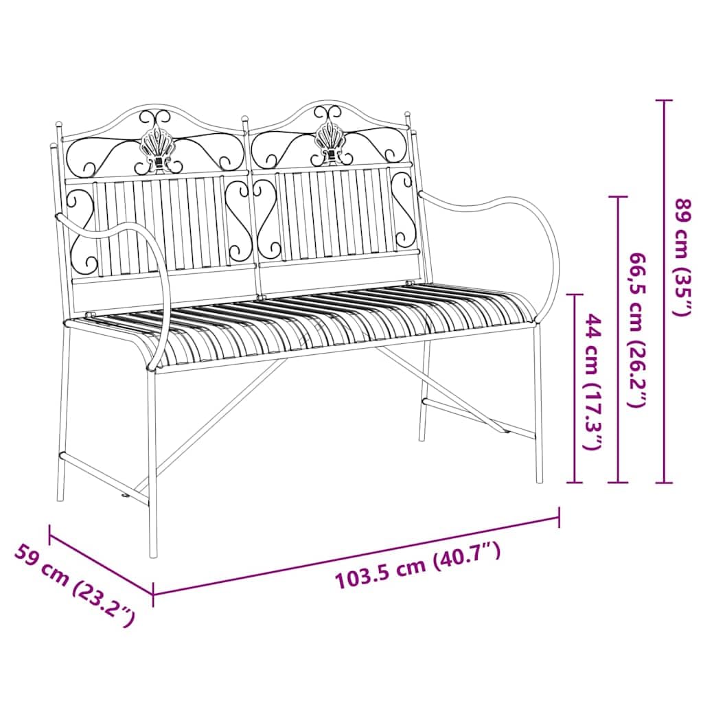 Panchina da Giardino in Acciaio Nero, Seduta Esterno 103cm | Elegante seduta a due posti ideale per arredare balcone, terrazzo o portico con una struttura in metallo robusto.