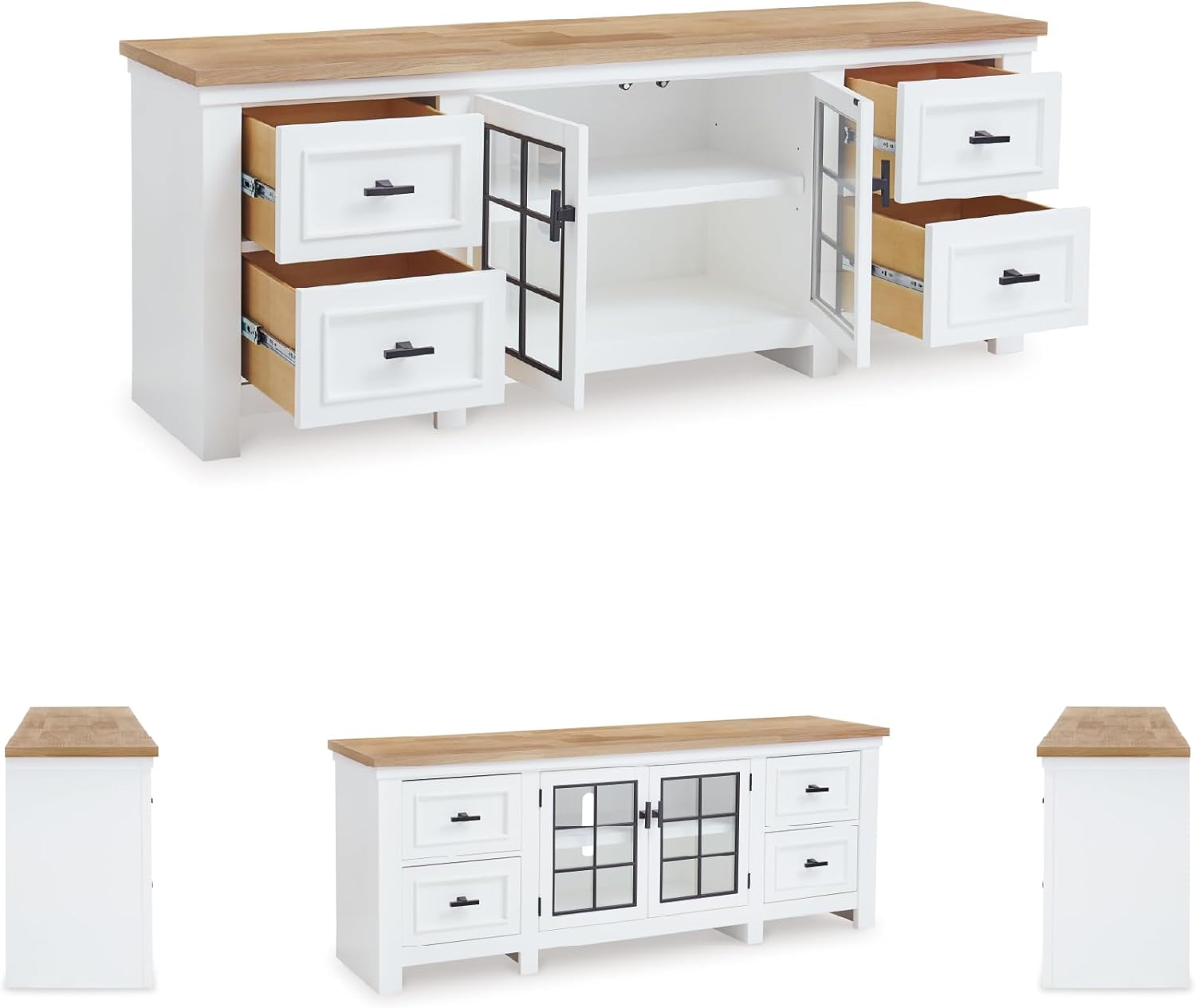 Signature Design by Ashley Ashbryn Casual 4-Drawer 74" TV Stand for TVs up to 84" with Adjustable Shelves, Cabinets, Cord Openings, White & Light Brown