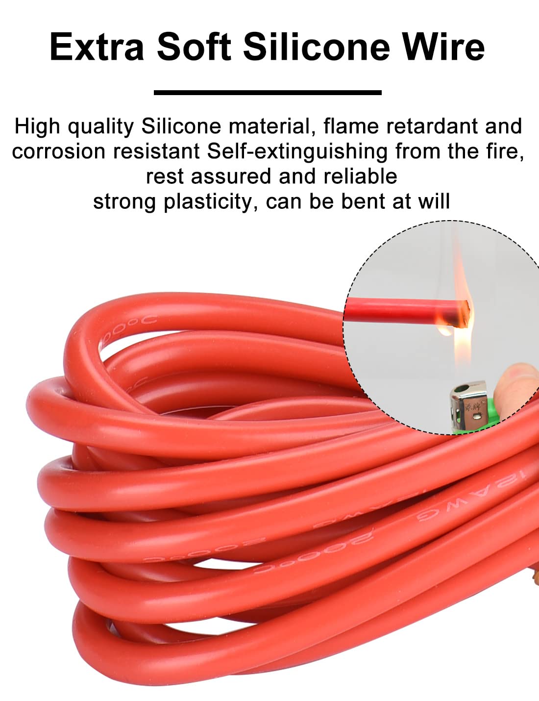 DIHOOL Cable de batería 50mm2 M8 200cm 0 AWG Cable de Silicona Gaina Ondulada Gaina para Cables Flexible Resistente al Calor