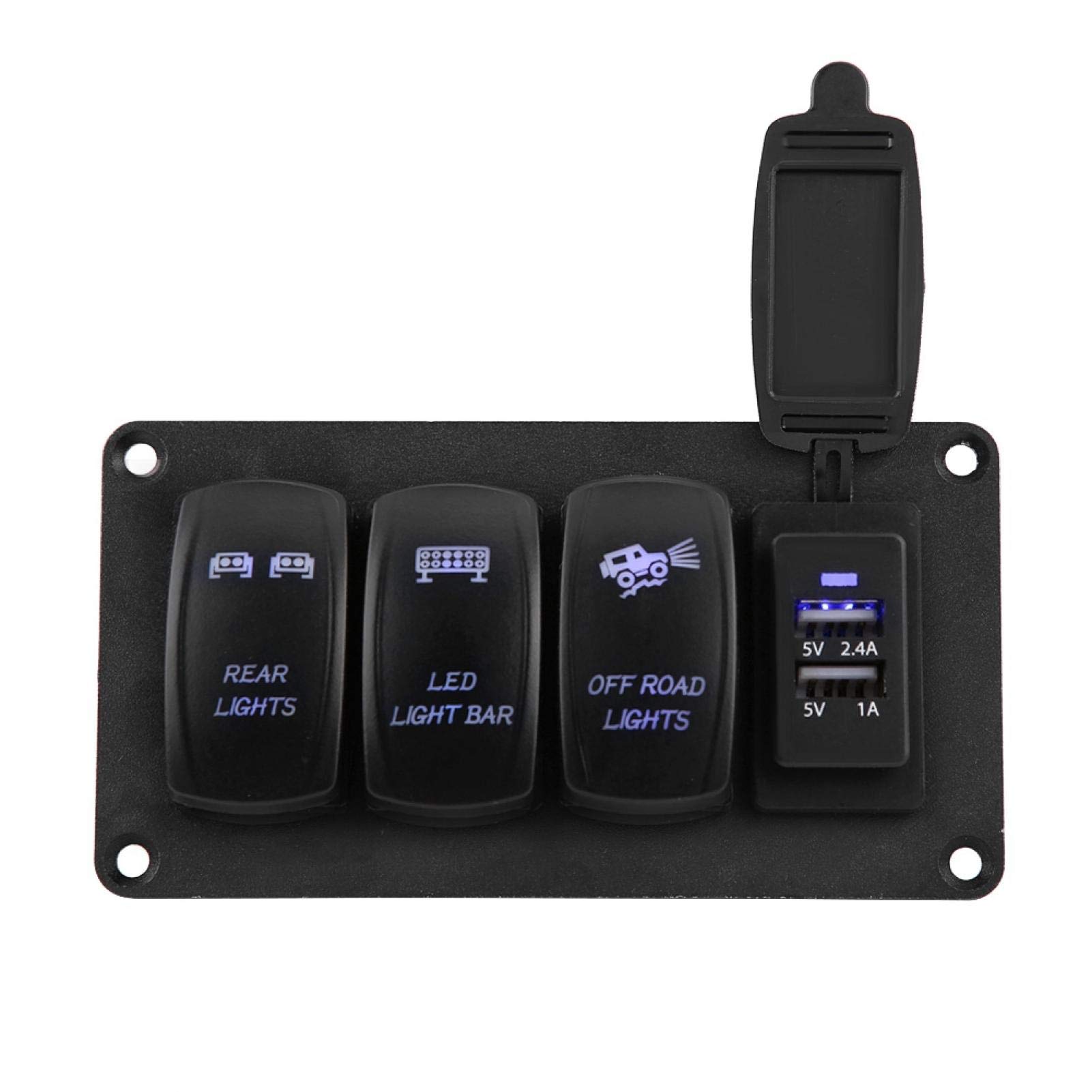 Interruptor de luz dual, interruptor de luz dual 12 / 24V 3 interruptores + LUCES TRASERAS/BARRA DE LUZ LED/LUCES DE CARRETERA 3.4A Cargador de coche