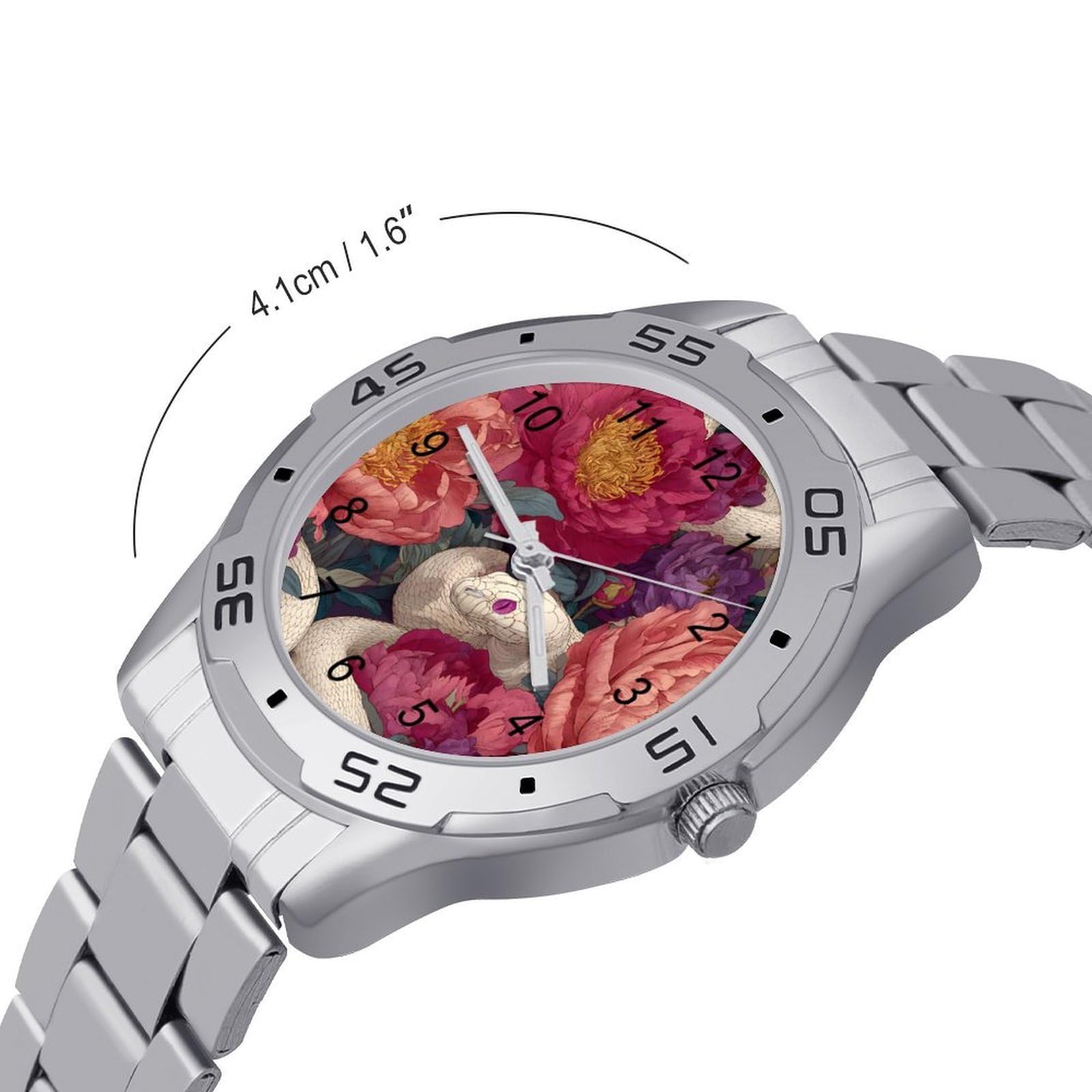 Snake and Flowers Herren Quarzuhr Trendy Edelstahlbänder Leicht Ablesen Minimalistische Armbanduhren Business Daily