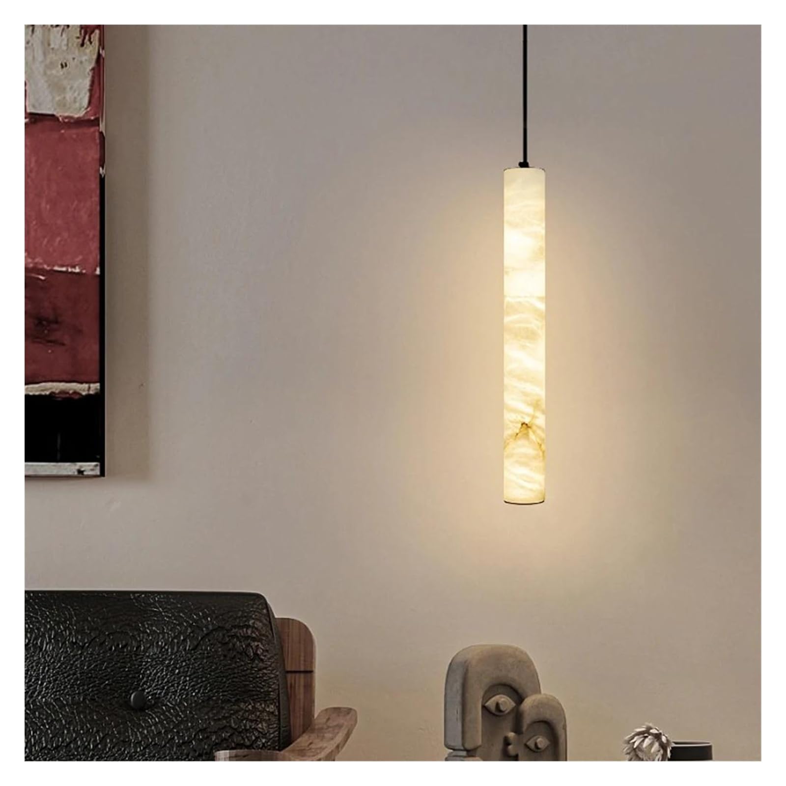 SYAXVOM Light Natural Marble Hanging Lamps Alabaster Chandelier Pendant Suspension Lampen for Dinning Room(Dimmable,30cm)