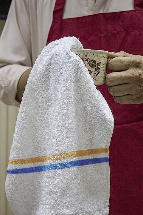 Image of GREEN LIFESTYLE Terry Towels 14 inch x 17 inch 60 Pack - Cotton Bar Towels, Cleaning Rags, White Terry Cloth Towels, Absorbent Kitchen Towels for Restaurant, Food Service and Home Use (Blue & Orange Stripe)