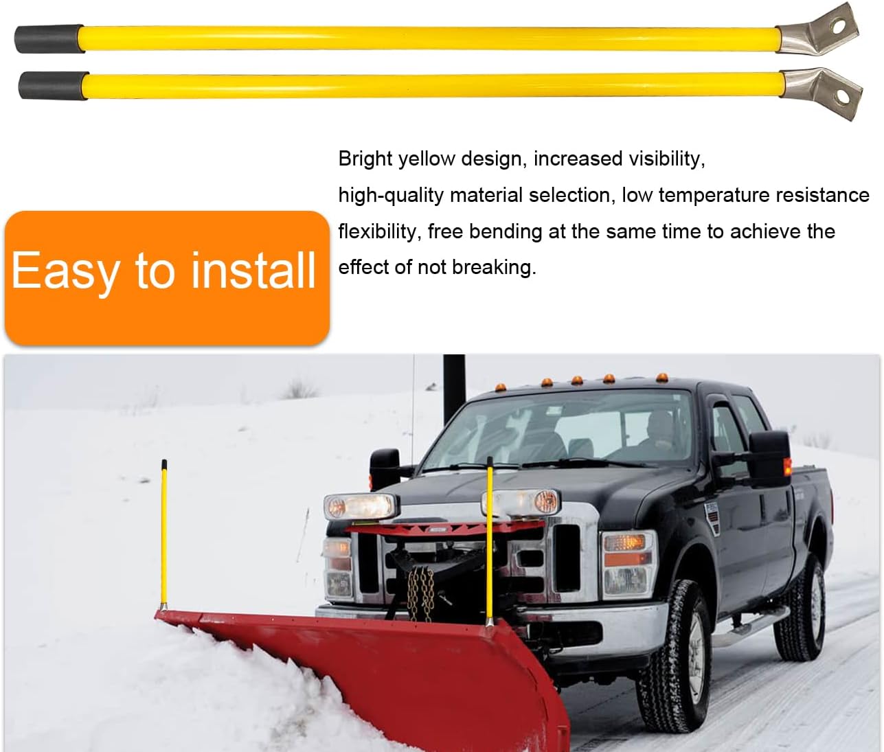 review FUYEAR Snow Plow Blade Markers Guides Yellow 20''45 Degree Stainless Steel Bend Base High Visibility Never Rust Never Break Easy Installation Fit for Boss Western Snowplows and More