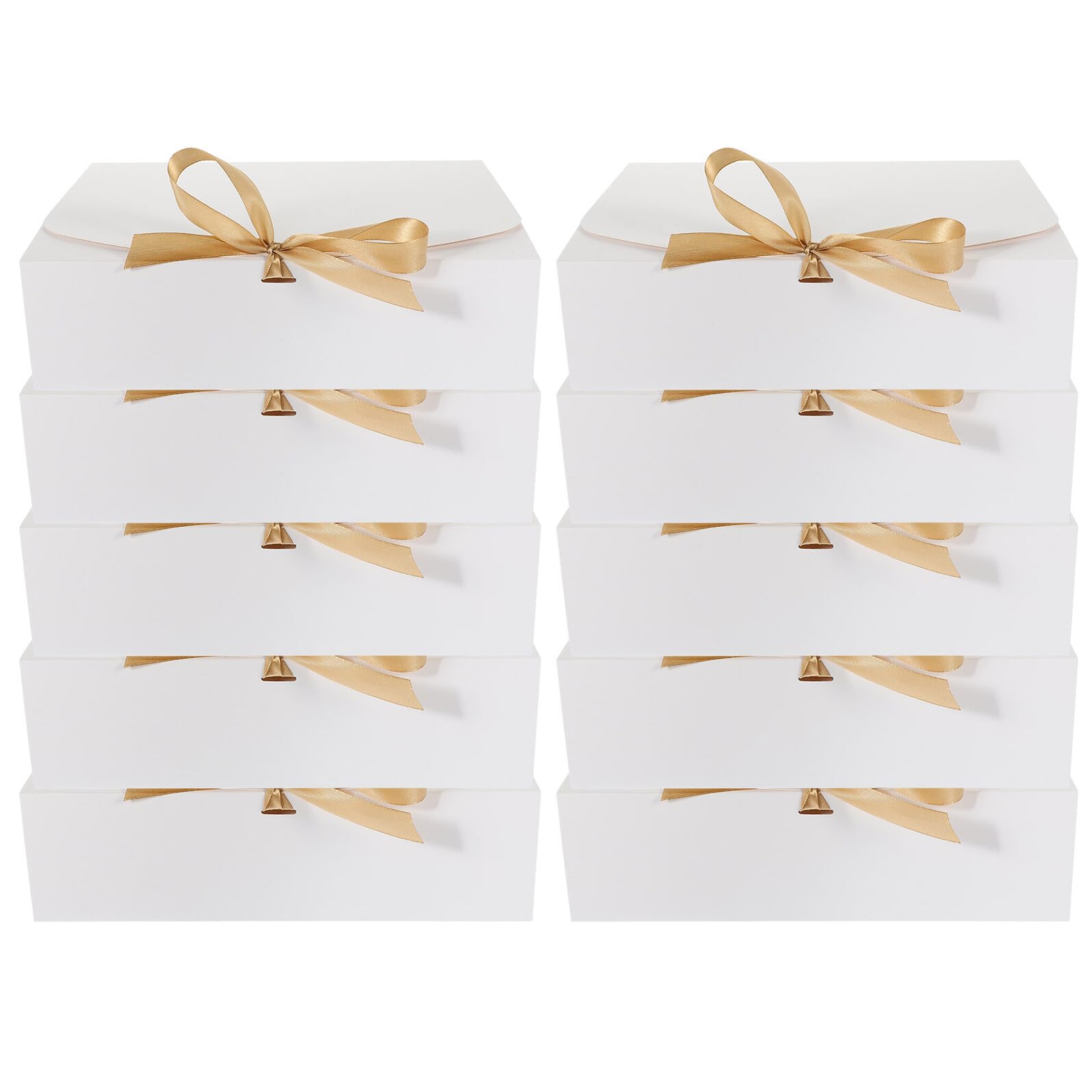 IDEANATEGRATE Weiße Geschenkboxen für Valentinstag und Weihnachten aus Karton 10 Stück mit Schleife Faltbare Geschenkschachteln zum Einfachen Verpacken von Süßigkeiten