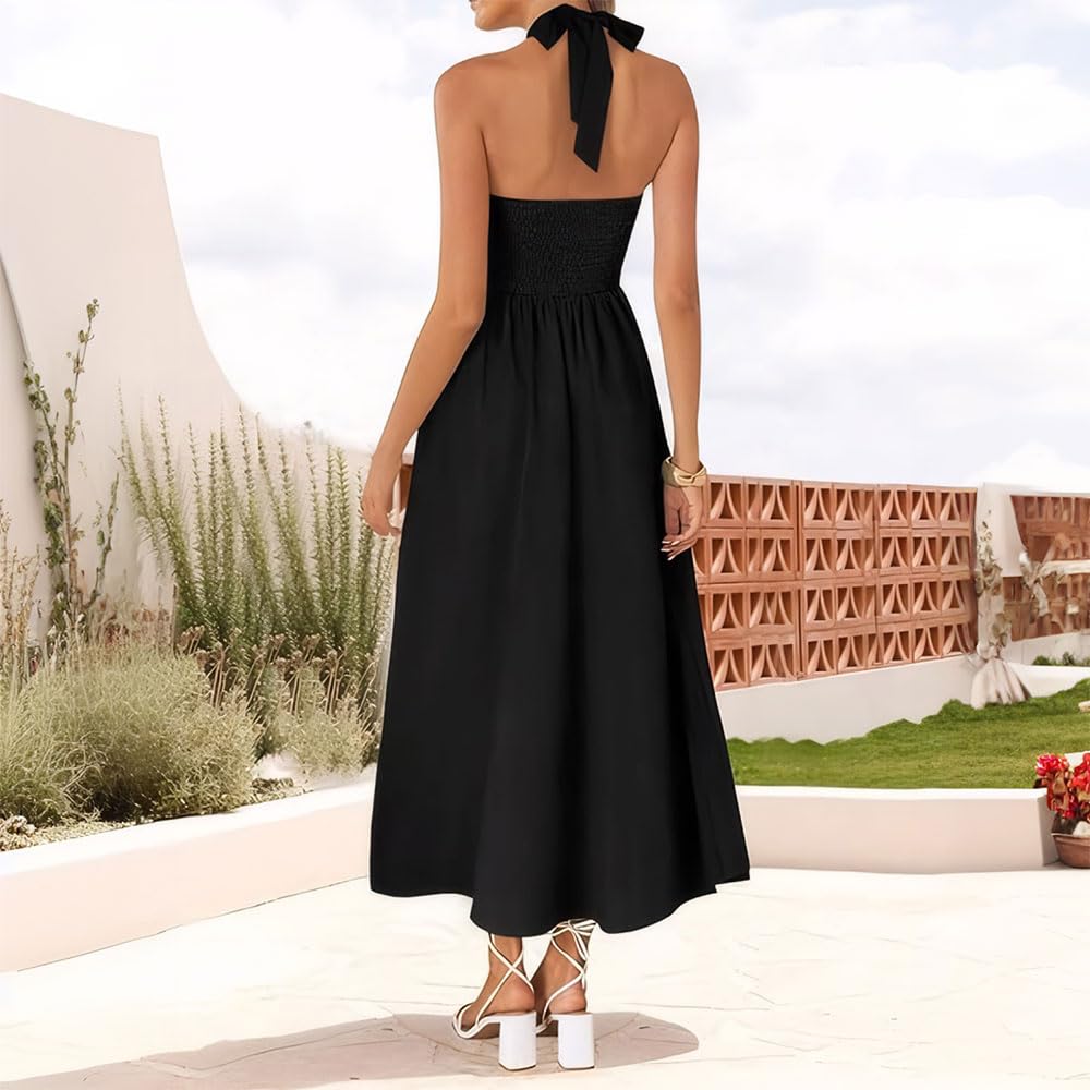 Vestido Mujer Elegante con Cuello Cuadrado Ajustado Volante Dobladillo Sexy Verano sin Manga Maxivestido para Cóctel Fiesta Noche