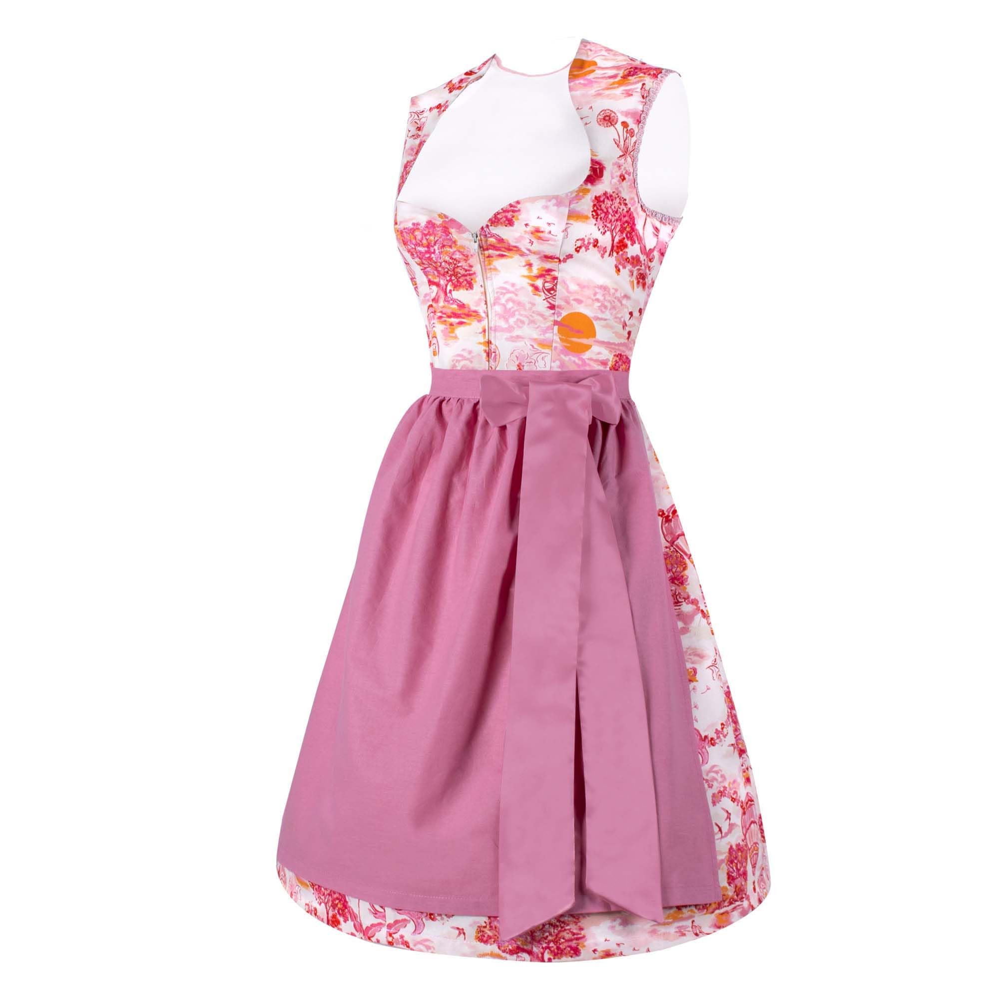 Dirndl Beige für Damen, Trachten Kleid Midi mit Schürze, Tracht Kleider Midi festlich mit elegante Dirndlschürze, Festliche Oktoberfest Kleidung elegant für Frauen, Mädchen Trachtenkleid