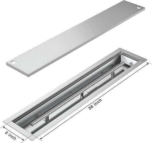 Miniatura 2 de Skyflame Sartén y quemador lineal de acero inoxidable con tapa de quemador, 36 x 6 pulgadas