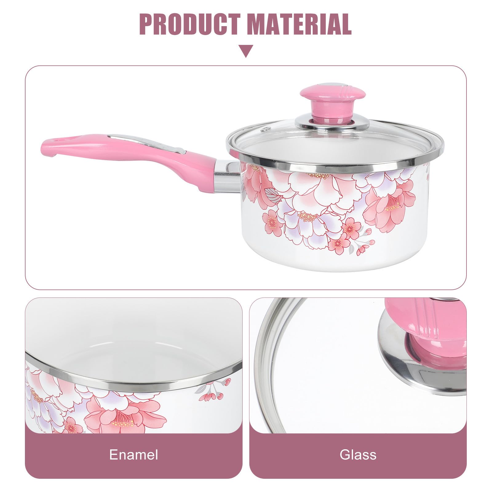 Luxshiny Dicker Emaillierter Babytopf in Rosa mit Glasdeckel Runder Kleiner Kochtopf für Küche Komfortabel zu Greifen zum Nudeln Kochen und Hühner Zubereiten