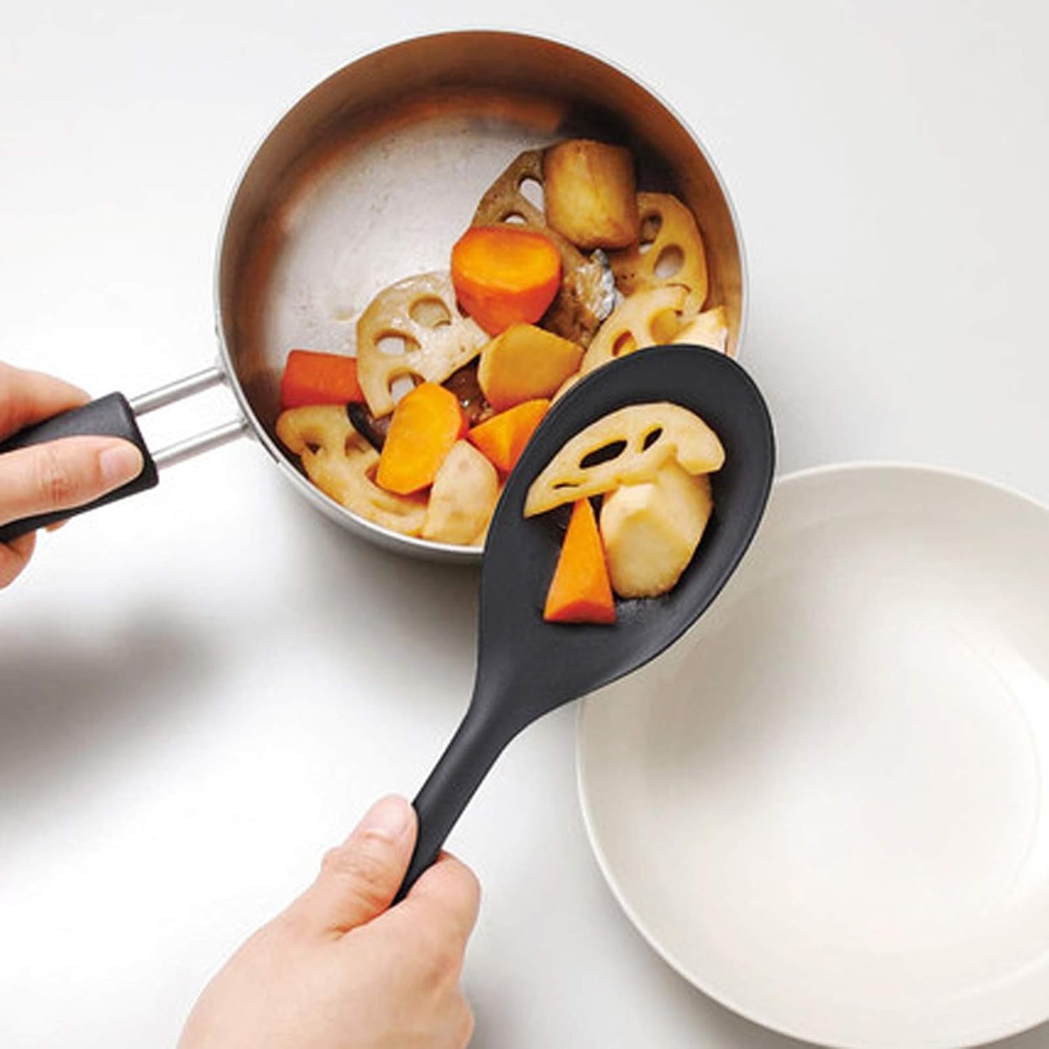 Silicone Nonstick Mixing Spoons Set 2, High Heat Resistant, Hygienic Design Cooking Baking Spoons Set for Stirring, Mixing and Serving,Red and Black with Color Box