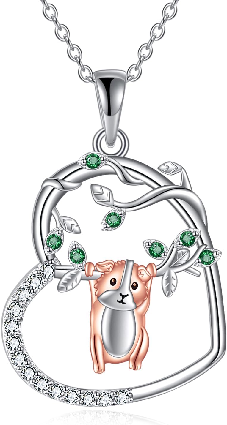 KQF Cow/Squirrel/Guinea Pig/Bulldog/Axolotl Necklace Sterling Silver Cute Animal in Heart Pendant Necklace Jewelry Gifts for Women Teen Girls