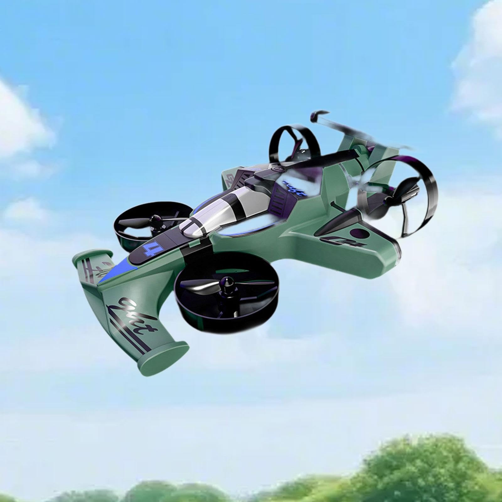 Avión Teledirigido RC Coche Volador Cuadricóptero Eléctrico con Control a Distancia Grados y Material PP Adecuado para Adultos, Verde