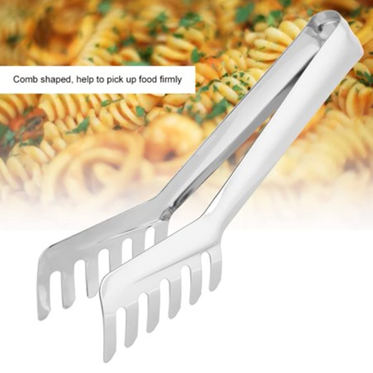Snowpearl Stainless Steel Noodles Tong | Spaghetti Tong | Pasta Tong | Macaroni Spaghetti Tong | Serving Tongs | Comb Shaped, 20 cm, Silver 1
