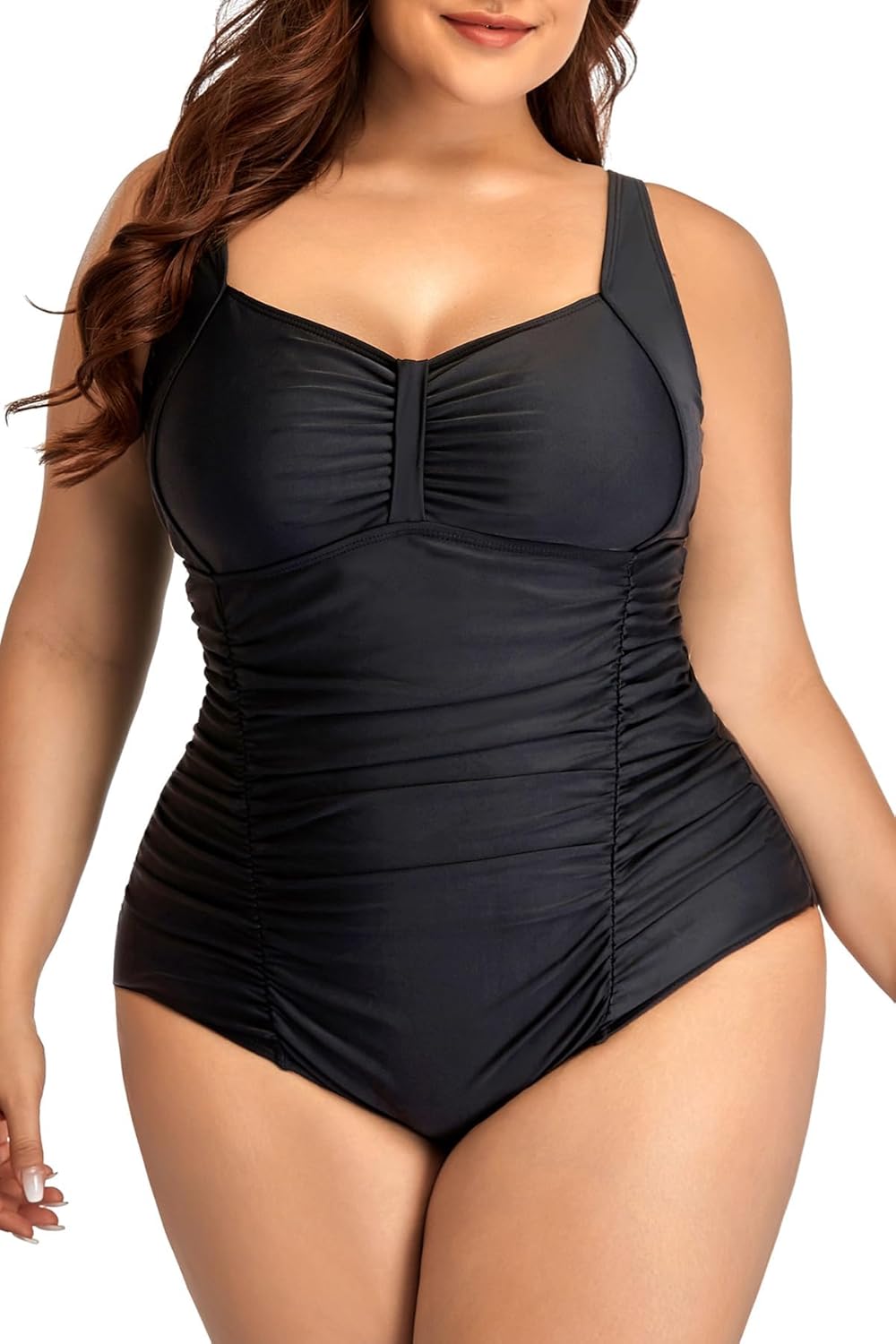 Daci Women Plus Size One Piece Swimsuits - Tummy Control Retro Ruched Bathing Suits Vintage Swimwear