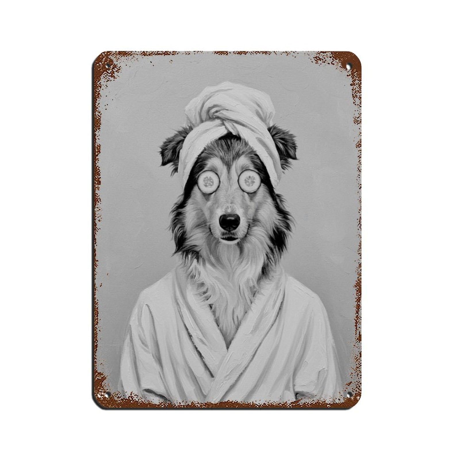 Collie Dog Bathroom Spa Art Retro Poster Metal Tin Sign Chic Art Retro Iron Painting Bar People Cave Cafe Family Garage Poster Wall Decoration 12x16inch(30x40cm)