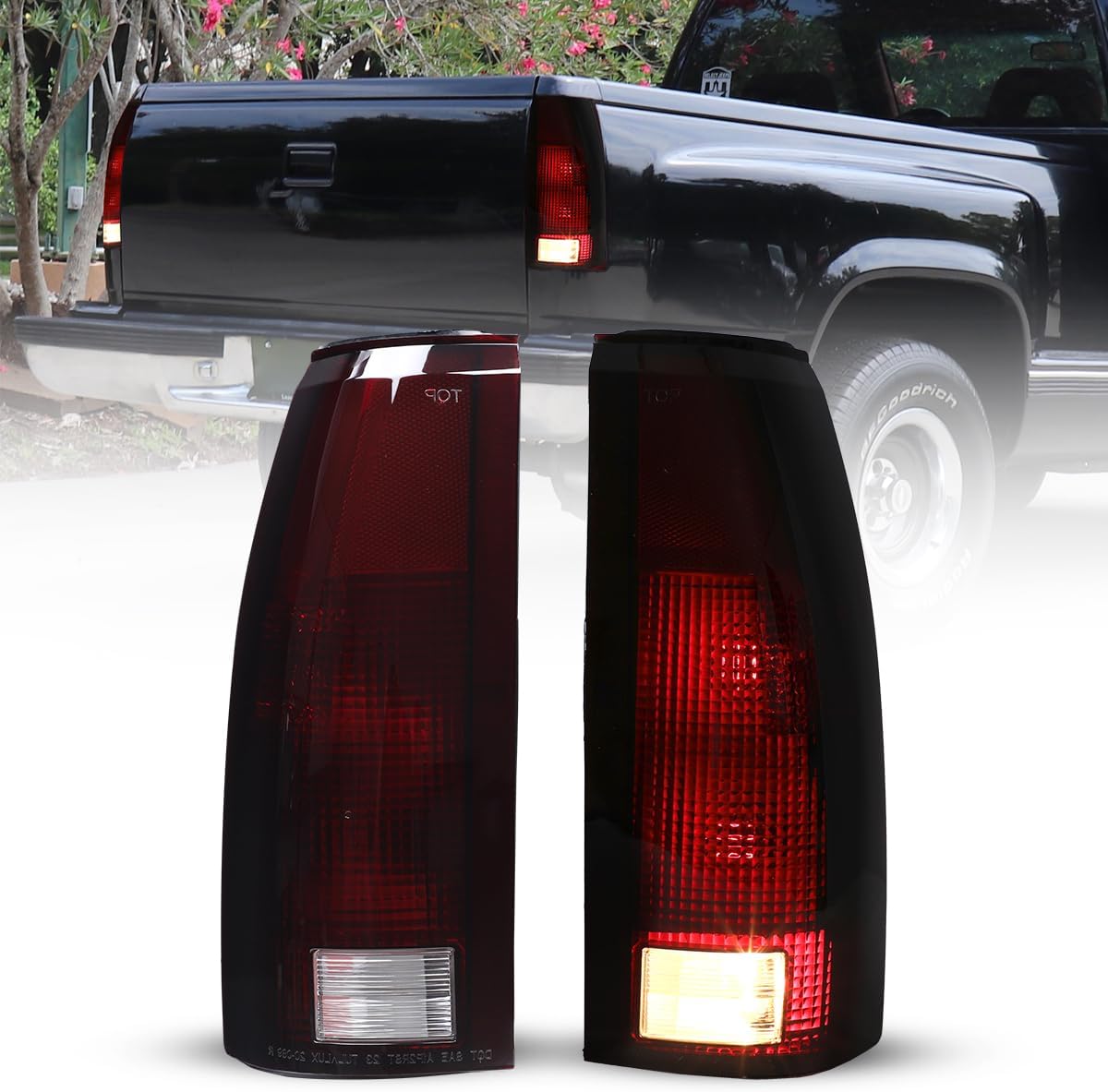 Nixon Offroad Tail Lights Cover Assembly for 1988-1998 Chevy C/K 1500 2500 3500/92-99 Chevy/GMC Suburban 1500 2500/GMC Yukon, Factory OEM Tail Lights Pair For 1988-1998 GMC C/K Pickup (Smoke Red)