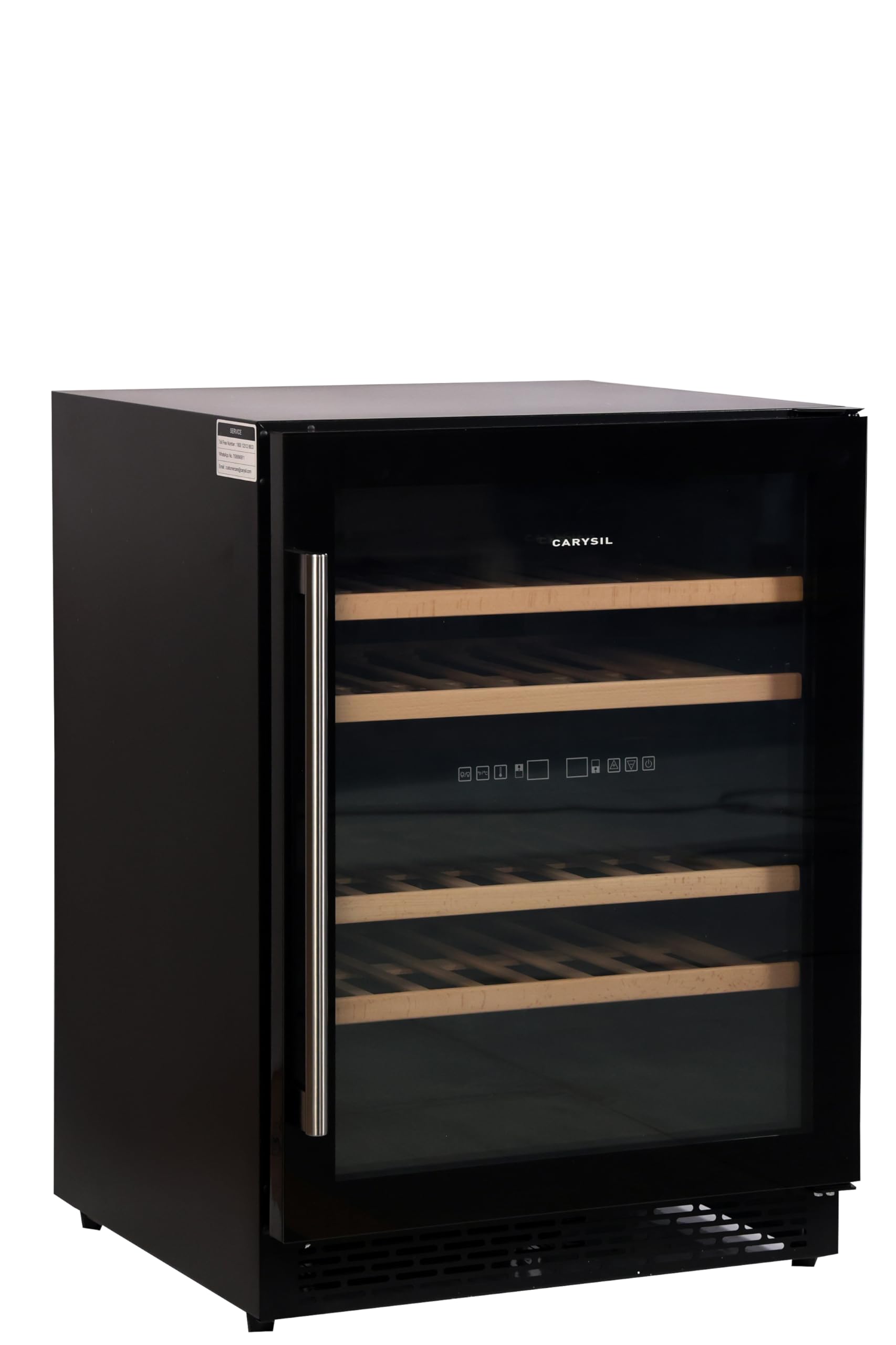 Carysil 49-Bottle Wine Chiller, Free Standing, Dual Cooling Zone (3°C-12°C White Wine & 12°C-20°C Red Wine), Adjustable Wooden Shelves with Toughened Glass Door, LED Display, Ideal for Home - Image 3 thumbnail