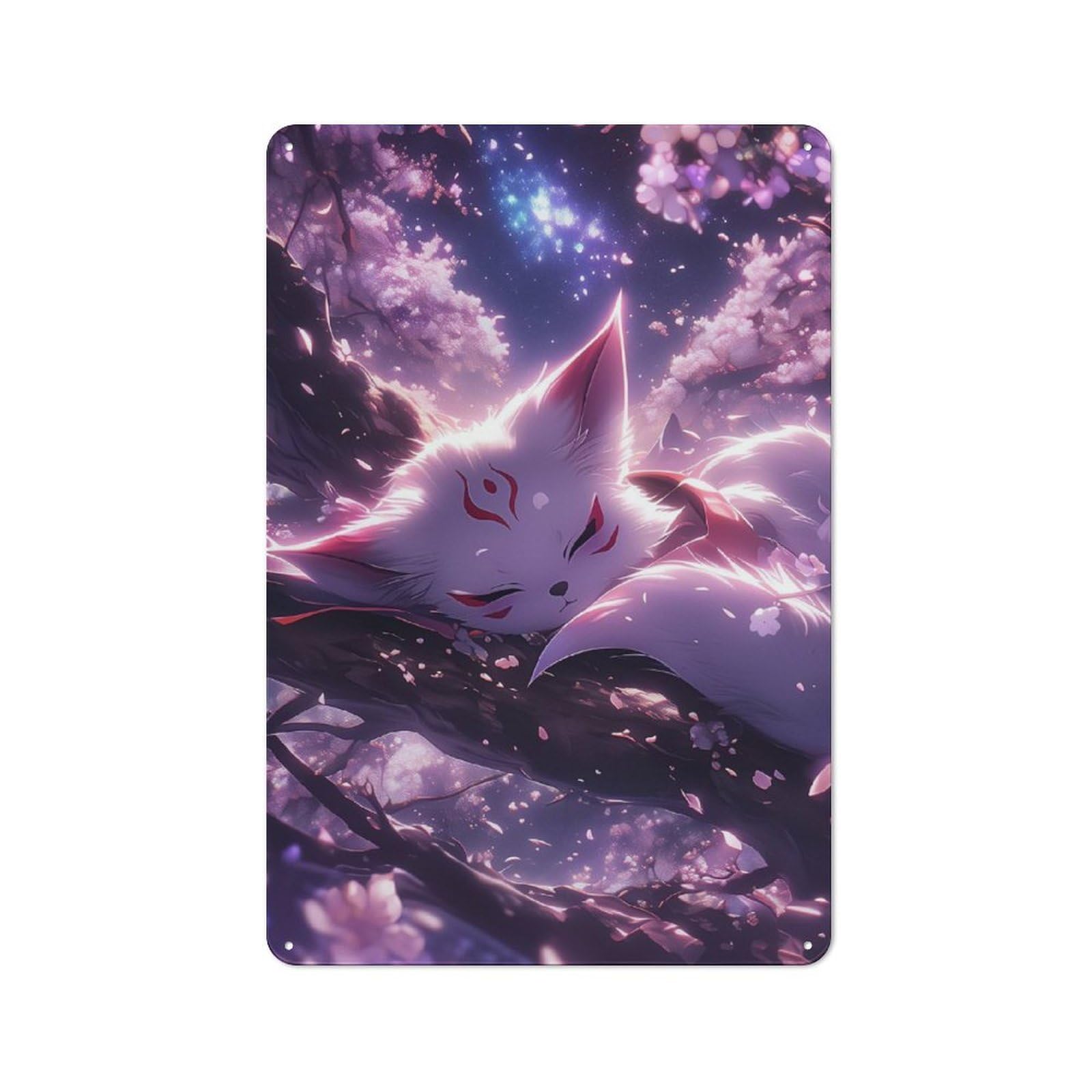 Junmoney Sleeping Kitsune In Cherry Blossoms Cottage Tin Sign 30X20cm Featuring Porch Wall Decor For Shed, Garden Room, Porch Or Garage