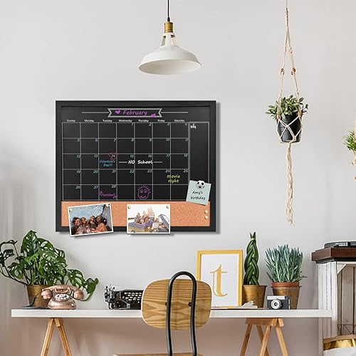 Miniatura 6 de TORASO Pizarra magnética con calendario y corcho, 18 x 22 pulgadas, combinación de pizarra de tiza y tablero de anuncios, pizarra con marco de