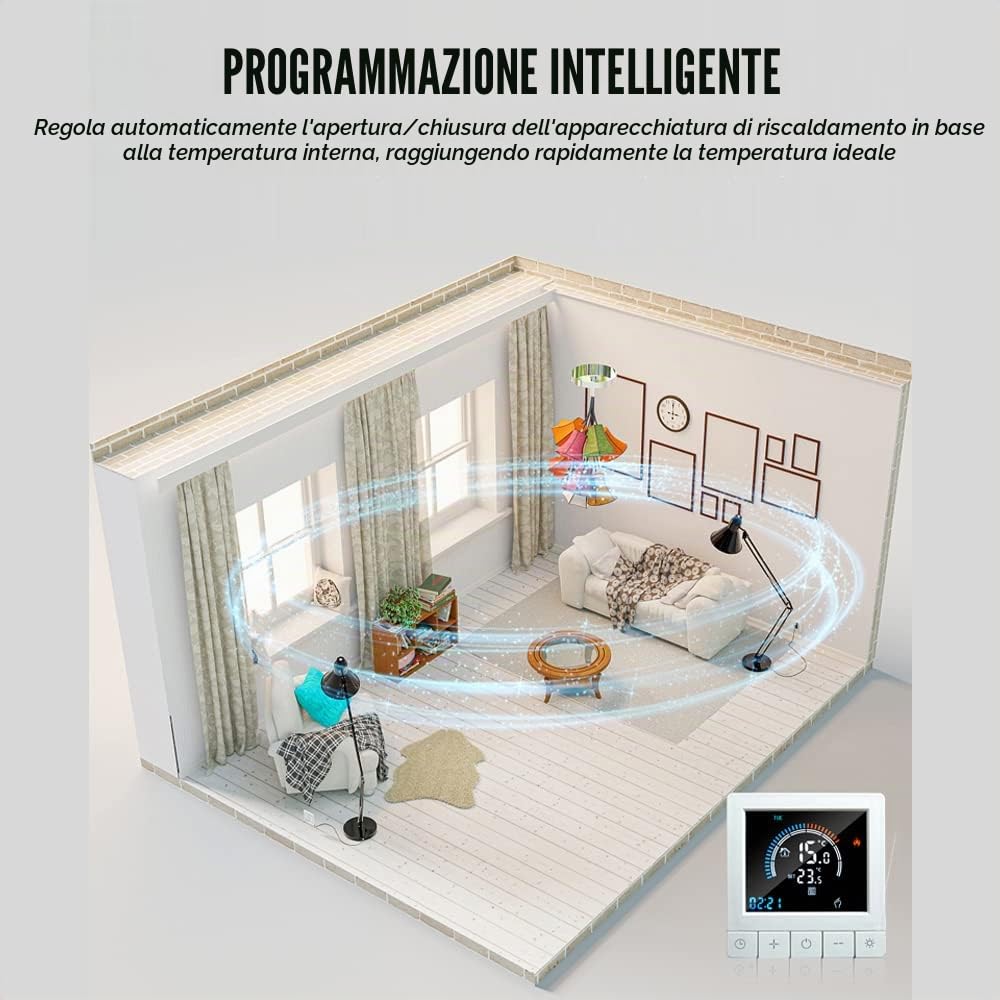 Termostato Digitale Programmabile con Blocco Bambini Display LCD WiFi Sensore NTC Riscaldamento Elettrico Regolatore di Temperatura a Pavimento Caldo Termostato a Parete Intelligente per Home Office