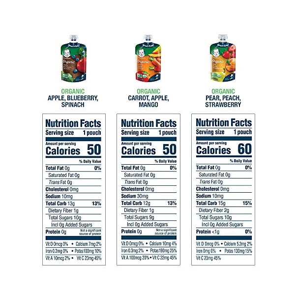 Gerber-Organic-2nd-Foods-Fruit-Veggie-Variety-Pack-Pureed-Baby-Food-35-Ounce-Pouch-18-Count-Packaging-May-Vary Gerber Organic Baby Food Pouches, 2nd Foods for Sitter, Fruit & Veggie Variety Pack, 3.5 Ounce (Set of 18)