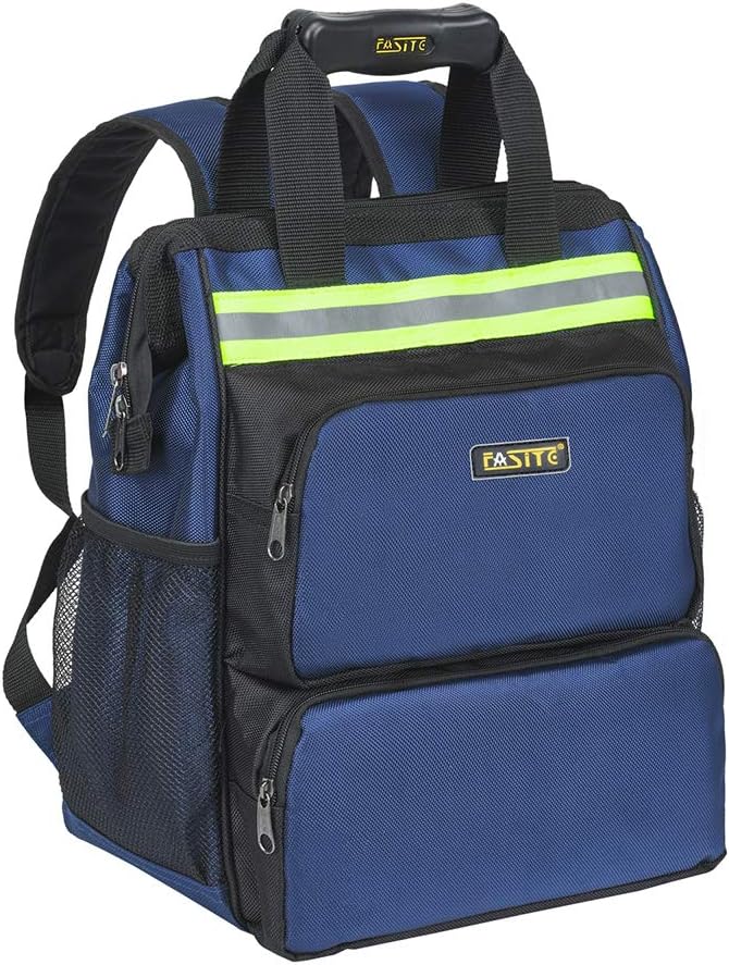 FASITE Tool Bag Backpack, Heavy Duty Durable Electrician Work Pack for Hand Tools, Waterproof Tool Storage & Organizer for a Contractor, Plumber, HVAC, Cable Repairman, Black