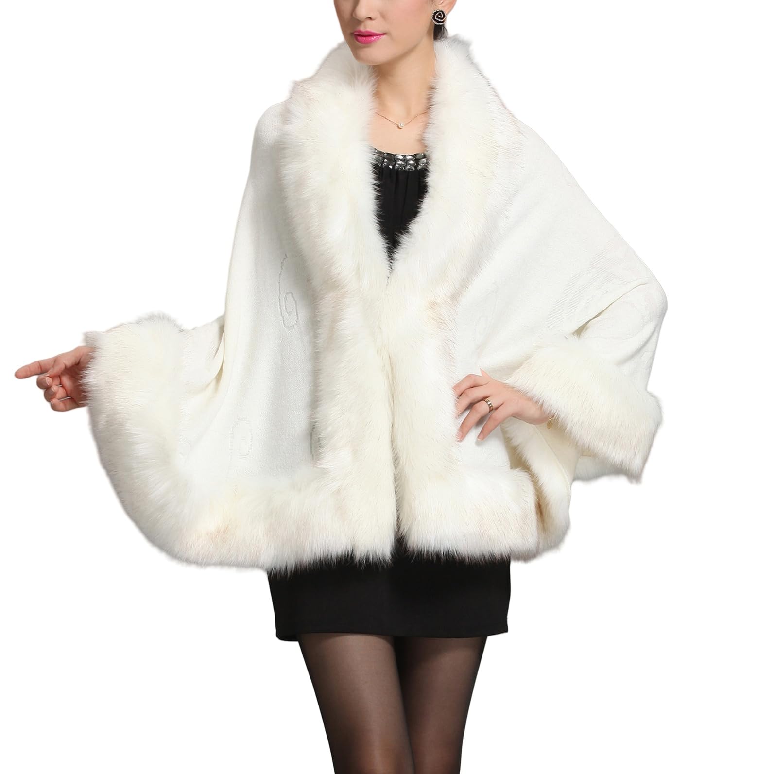 Scialle Donna,Donna Faux Fur Wrap Scialle Stola Inverno Matrimonio Coprispalle Sposa Damigelle Stola Coprispalle Con Pelliccia Elegante Mantella Cardigan Lavorato A Maglia Inverno Cappott