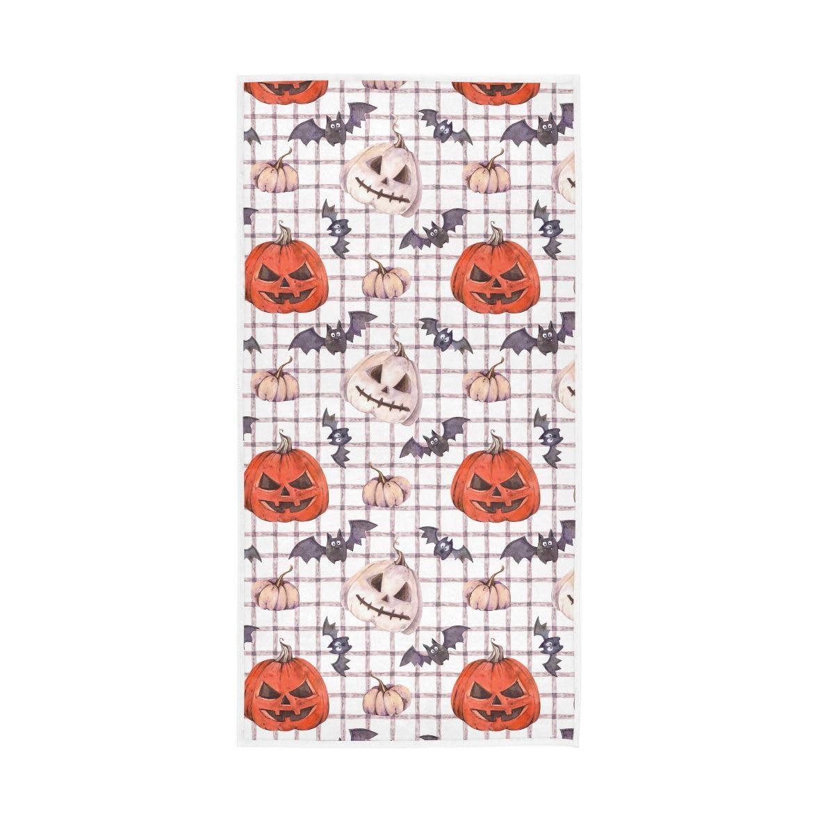 HUYGD Cartoon Bats Pumpkins Plaid Hand Towels Bathroom, Hand Towels for Bathroom, Shower, Hotel, Spa 15 x 30 Inches