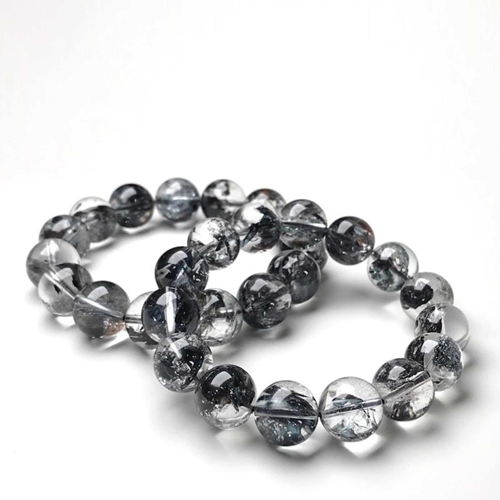 Pulseras de Cristal Negro Brillante, Pulsera de Cuentas de Cristal Negro Natural, Pulsera elástica de Cuentas de Yoga para Regalos de cumpleaños y Amistad en Navidad,10mm