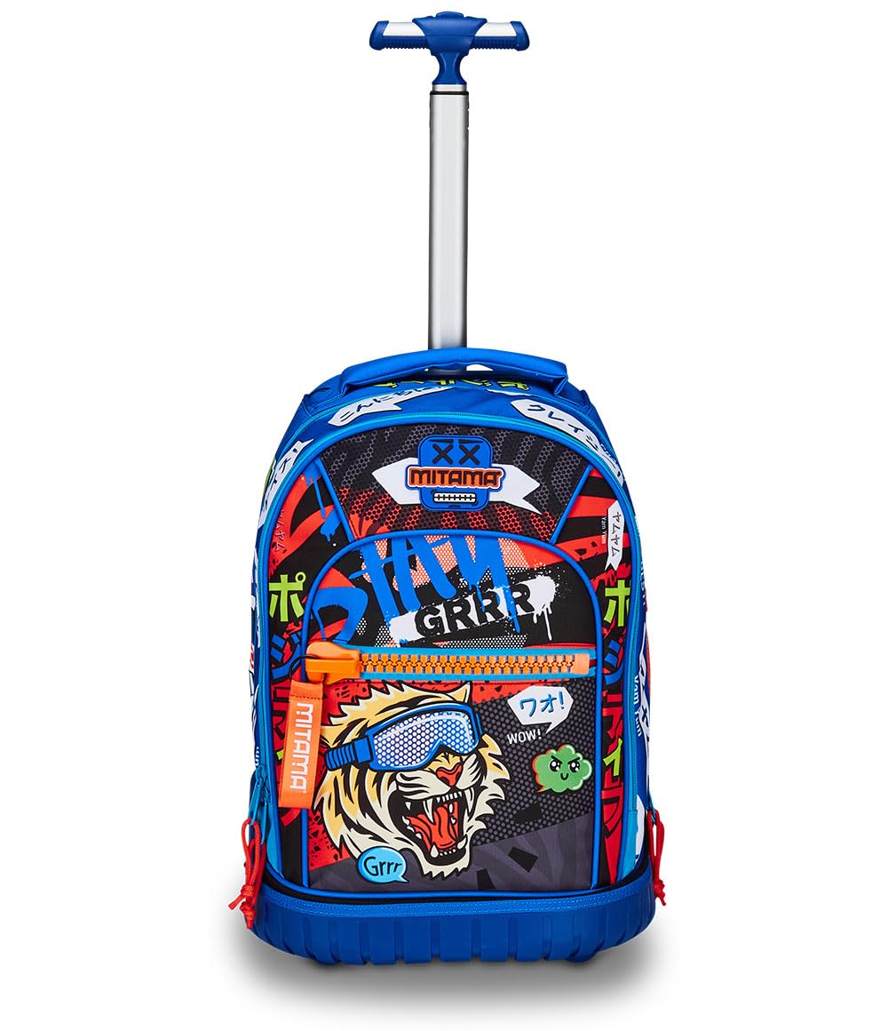 Mitama Trolley Run Scuola Tiger Wild,Doppio Scomparto, Blu, Scuola Elementare e Tempo Libero, Bambino Ragazzo