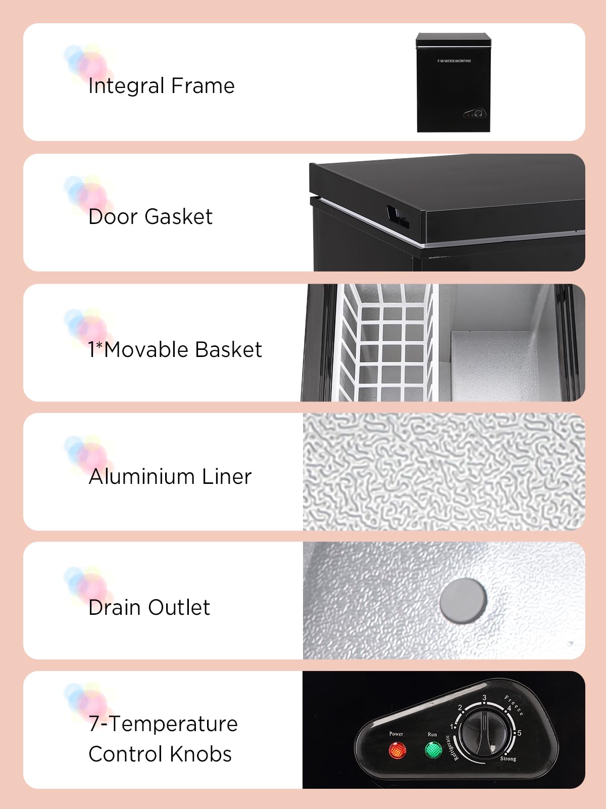 F.W.Woolworths 3.5 Cu.Ft Chest Freezer With Removable Basket, Deep Freezer Adjustable 7 Thermostat, Compact Freezer For Kitchen, House, Office, Garage, Basement, Rvs-Black on Fridge.com - View 6