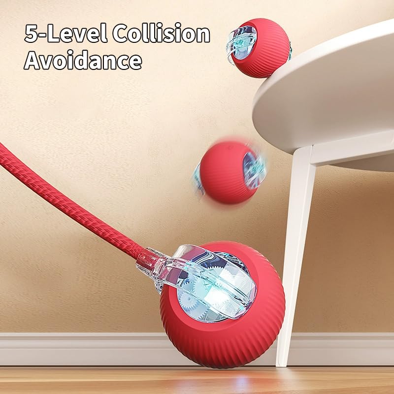 Image of Interactive Electric Automatic Rolling Moving Rechargeable Self Play Stimulation Toy for Cats and Small Dogs - Smart Pet Chase Ball with Speedy Tail Rope for Indoor Multicolour