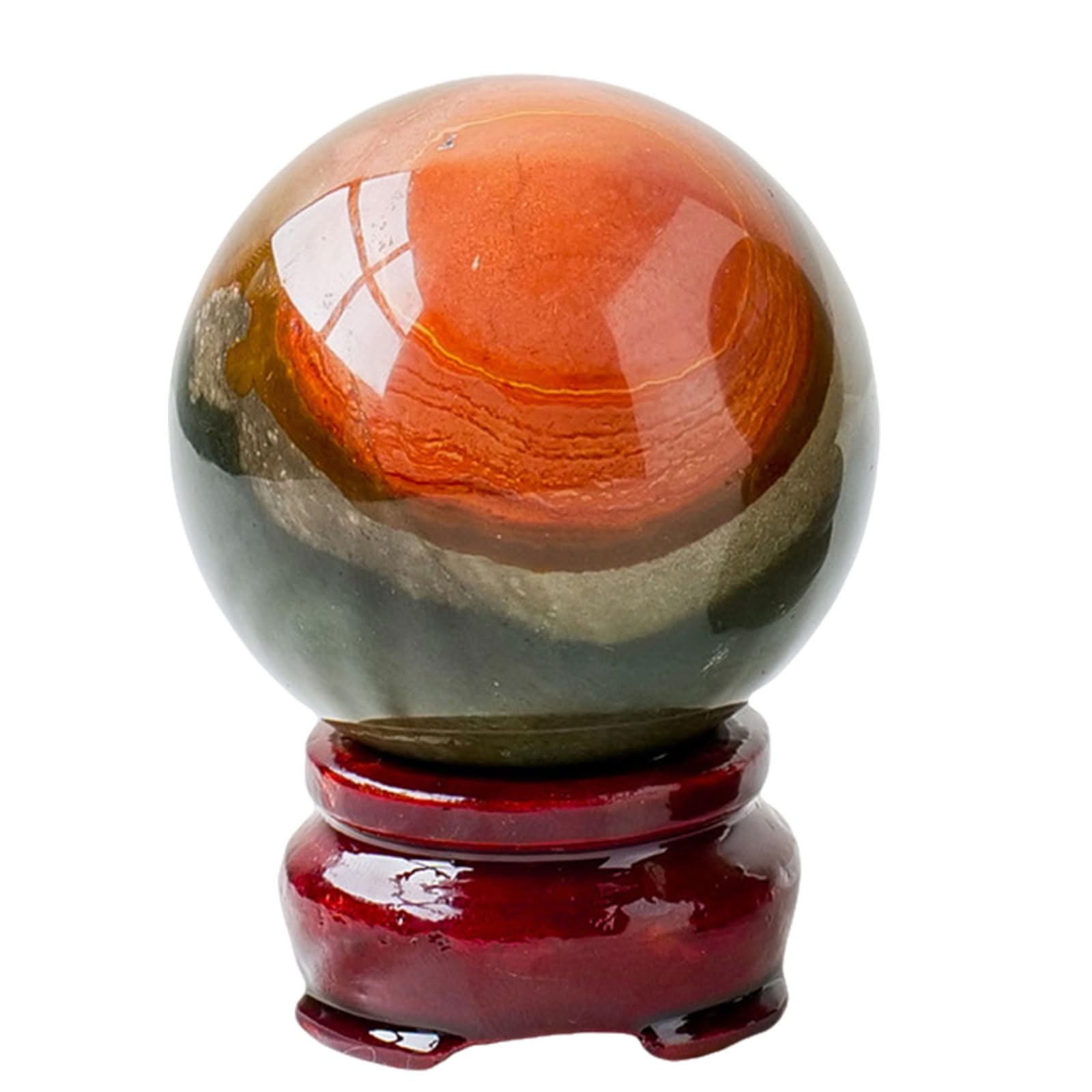 GPDNBIEU Fluorite Crystal Ball, Round Stone Sphere Home Decoration Fengshui Divination Reiki Balls with Wood Stand(50~60mm)