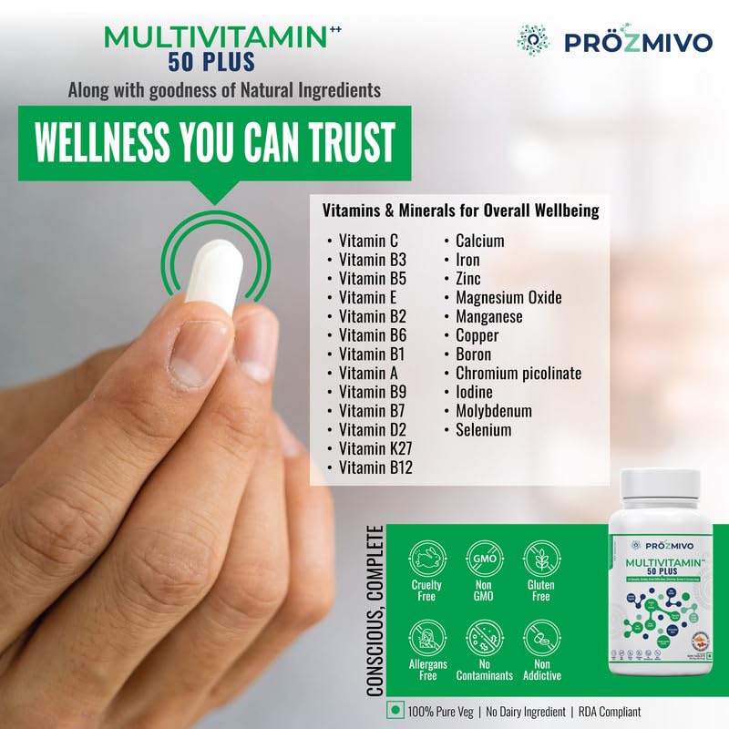 Prozalo Multivitamin ++ (Boswelia, Rosship, Green Coffee Beans, Colostrum, Garcinia, Curcuma Longa extracts) for women and men for more than 50 years of age) with significant minerals and vitamins, alfalfa. 60 bullets