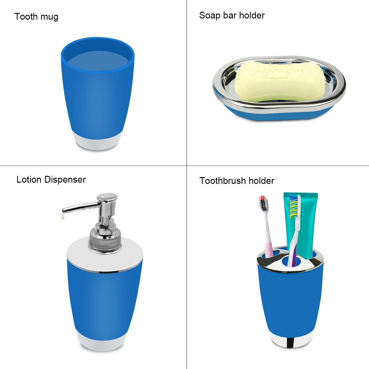 Juego de accesorios de baño, juego de regalo de plástico de 6 piezas, soporte para cepillo de dientes, vaso para cepillo de dientes, dispensador de jabón, jabonera, soporte para cepillo de inodoro,