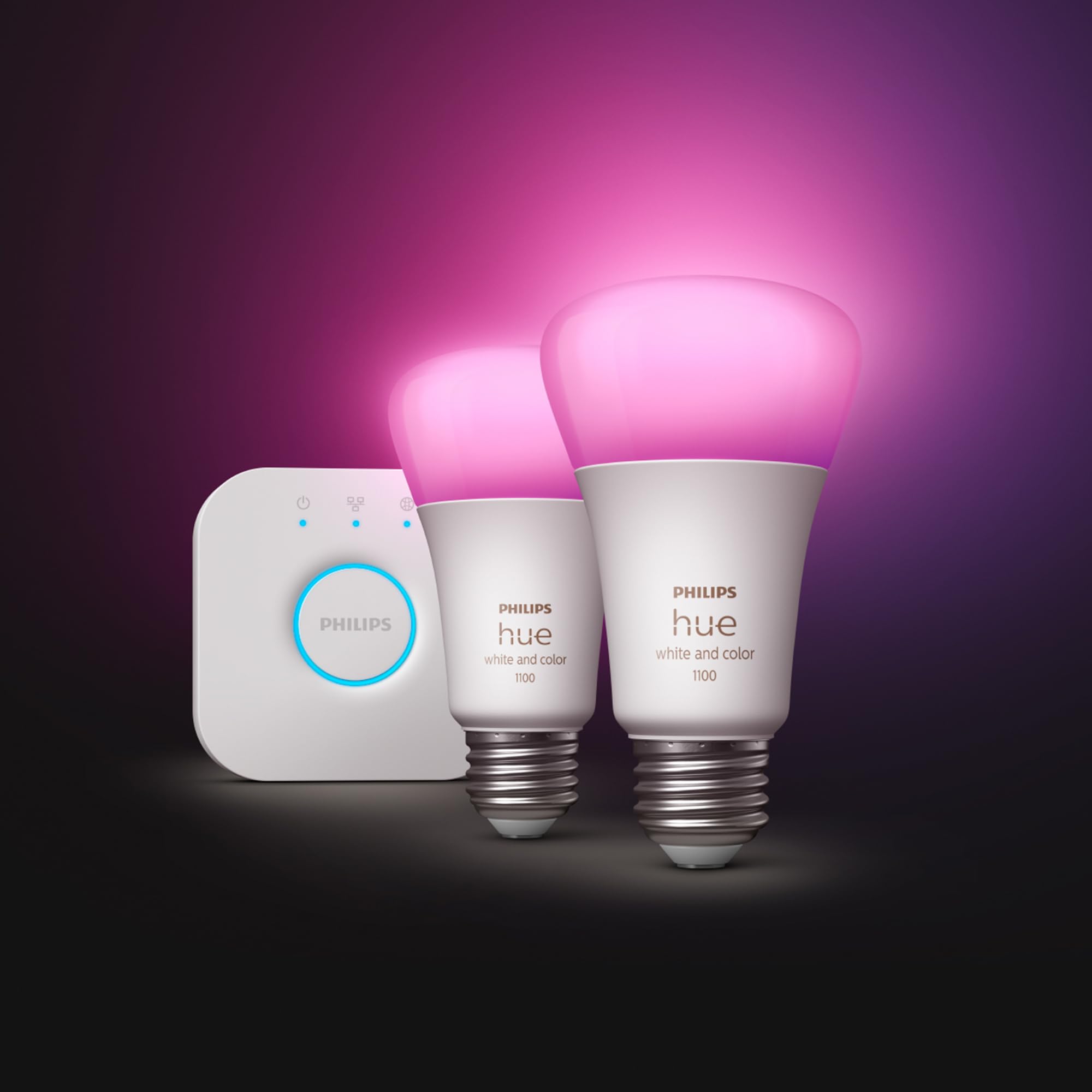 Philips Hue Smart Light Bulbs Starter Kit, Includes (1) Bridge, (2