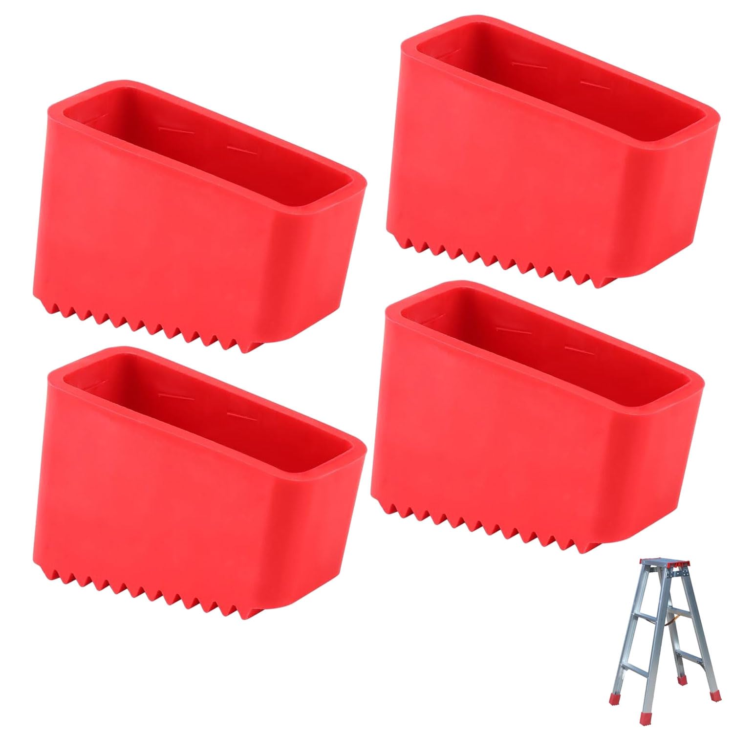 JJiaoLinin Ladder Stabiliser,4 Pcs Non Slip Ladder Feet Covers,50 x 20 mm Rubber Ladders Feet Covers, Anti-Slip Replacement Foot Cover for Home and Industrial Ladders(Red)