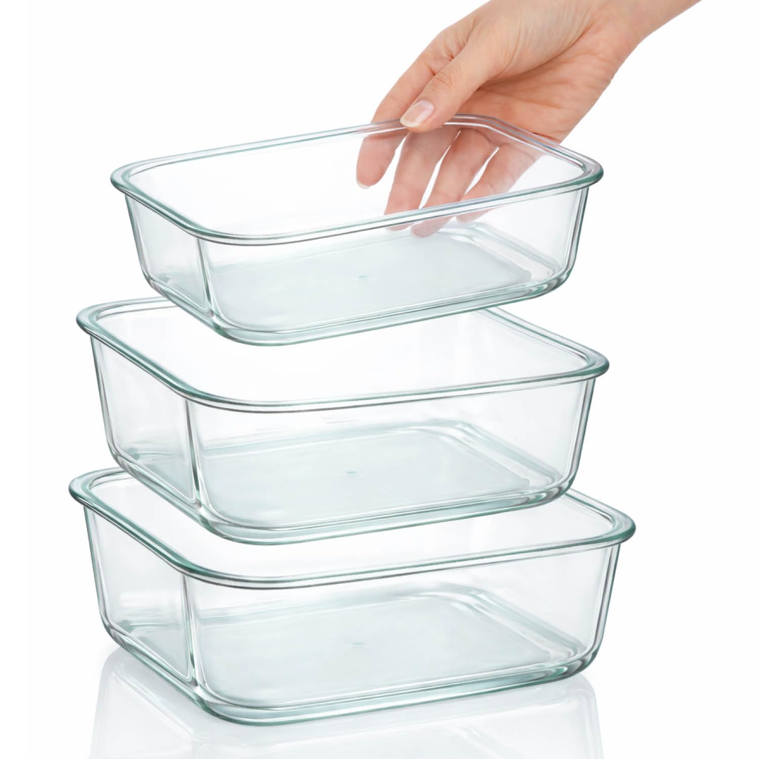 COM-FOUR® 6x Pirofile in Vetro Borosilicato, Teglie Resistenti al Calore per Forno, Microonde e Congelatore, Pirofila in 3 Misure (vetro 6x)